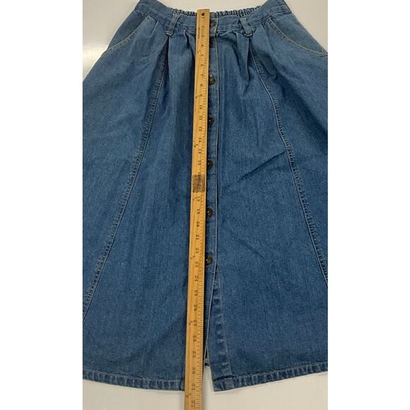 Venice Blues Denim Blue Jean Skirt Size 14 Center Button Up Elastic Waist Pocket - Picture 7 of 7
